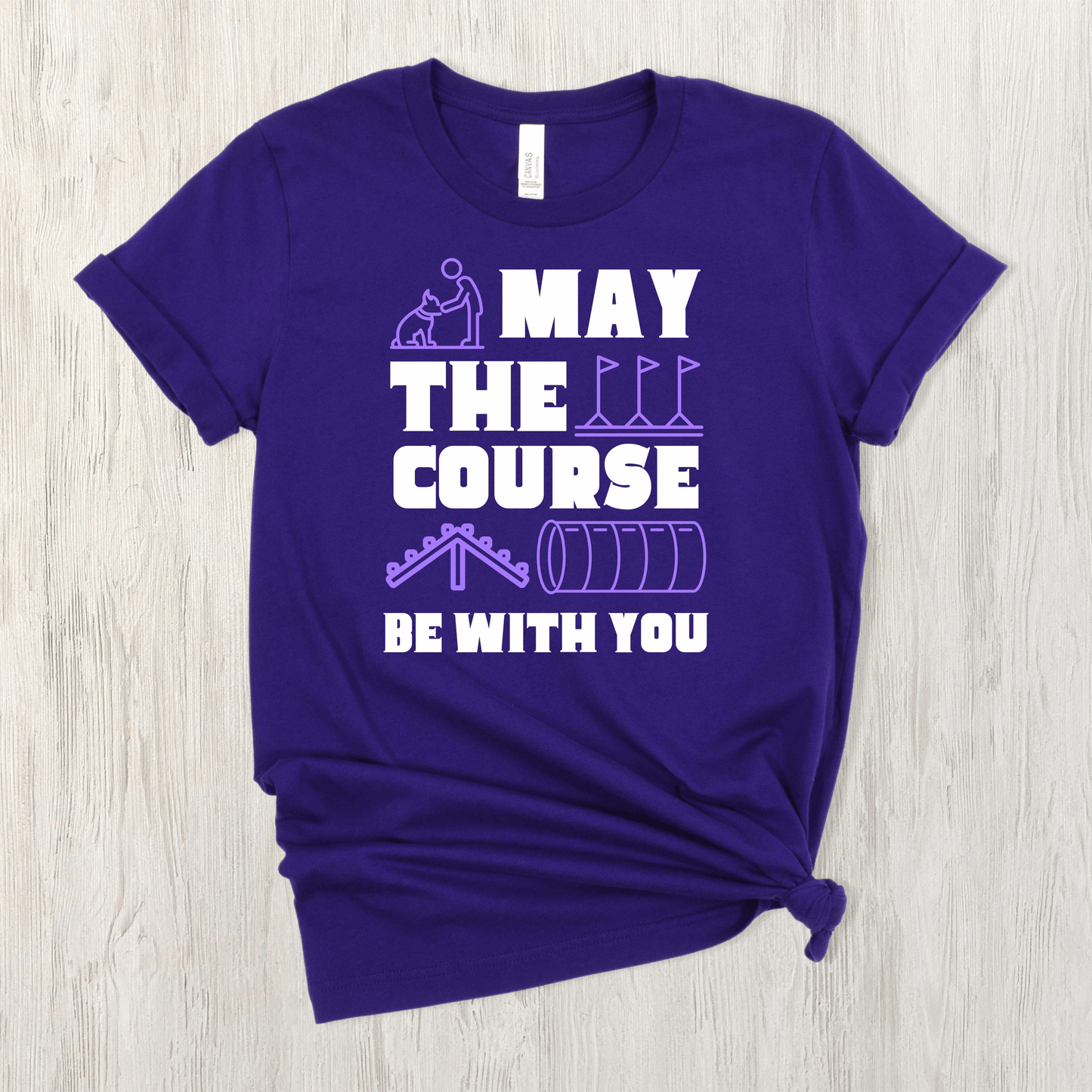 Purple tee featuring the text "May The Force Be With You" as well as agility related images.